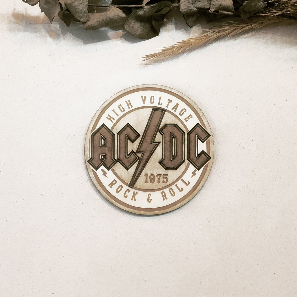 Set of 6 ACDC Wooden Coasters - Handmade Gift - Housewarming - Wood Kitchenware - Rock Band
