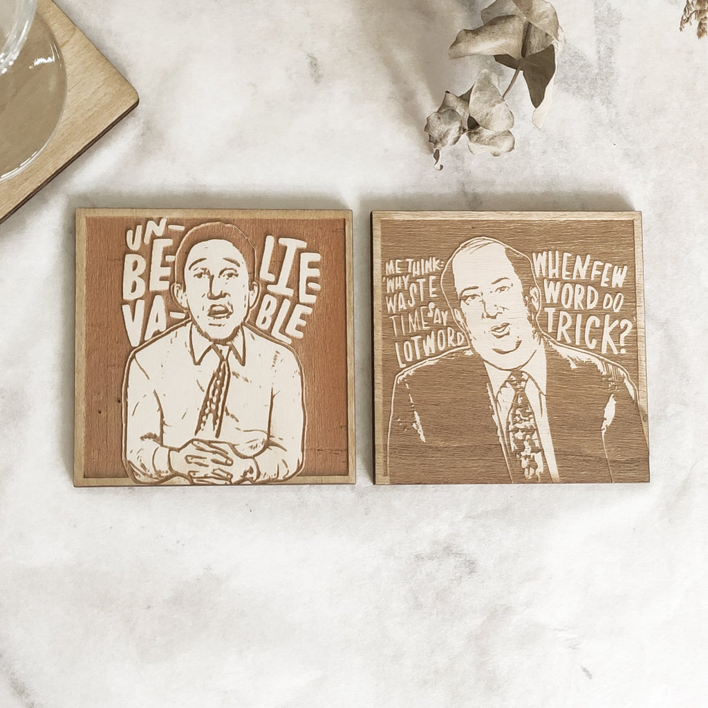 Set of 12 The Office Wooden Coasters - Handmade Gift - Housewarming - Wood Kitchenware