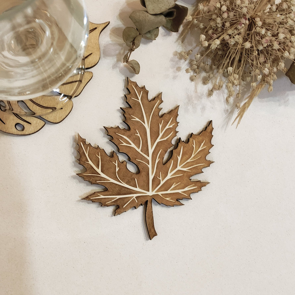 Set of 6 Leaves Wooden Coasters - Handmade Gift - Housewarming - Wood Kitchenware - Nature