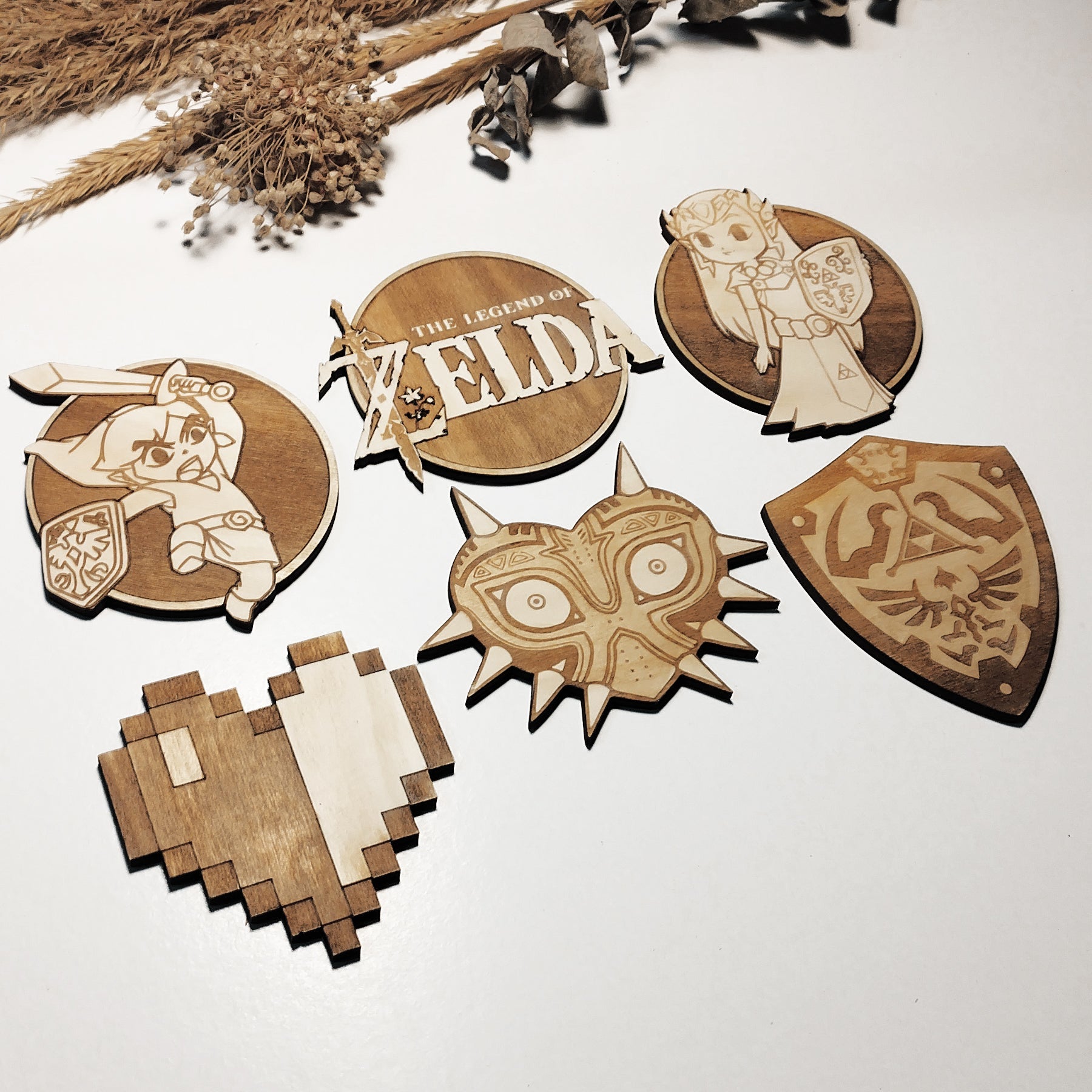 Set of 6 Legend of Zelda Wooden Coasters - Handmade Gift - Housewarming - Wood Kitchenware - Rock Band
