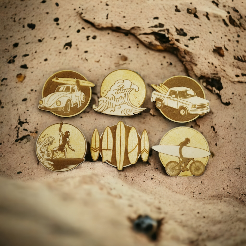 Set of 6 Surf Wooden Coasters - Handmade Gift - Housewarming - Wood Kitchenware