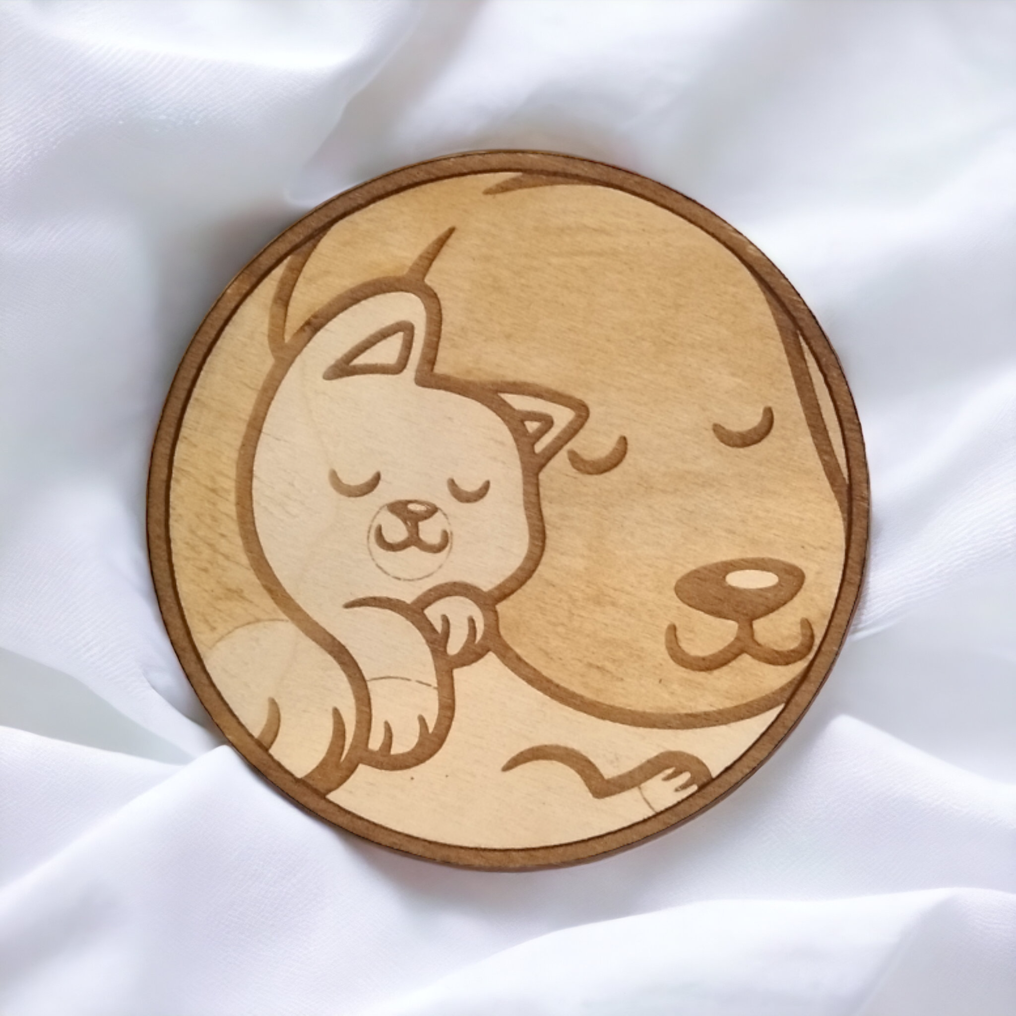 Set of 4 Dog and Cat Wooden Coasters - Handmade Gift - Housewarming - Wood Kitchenware