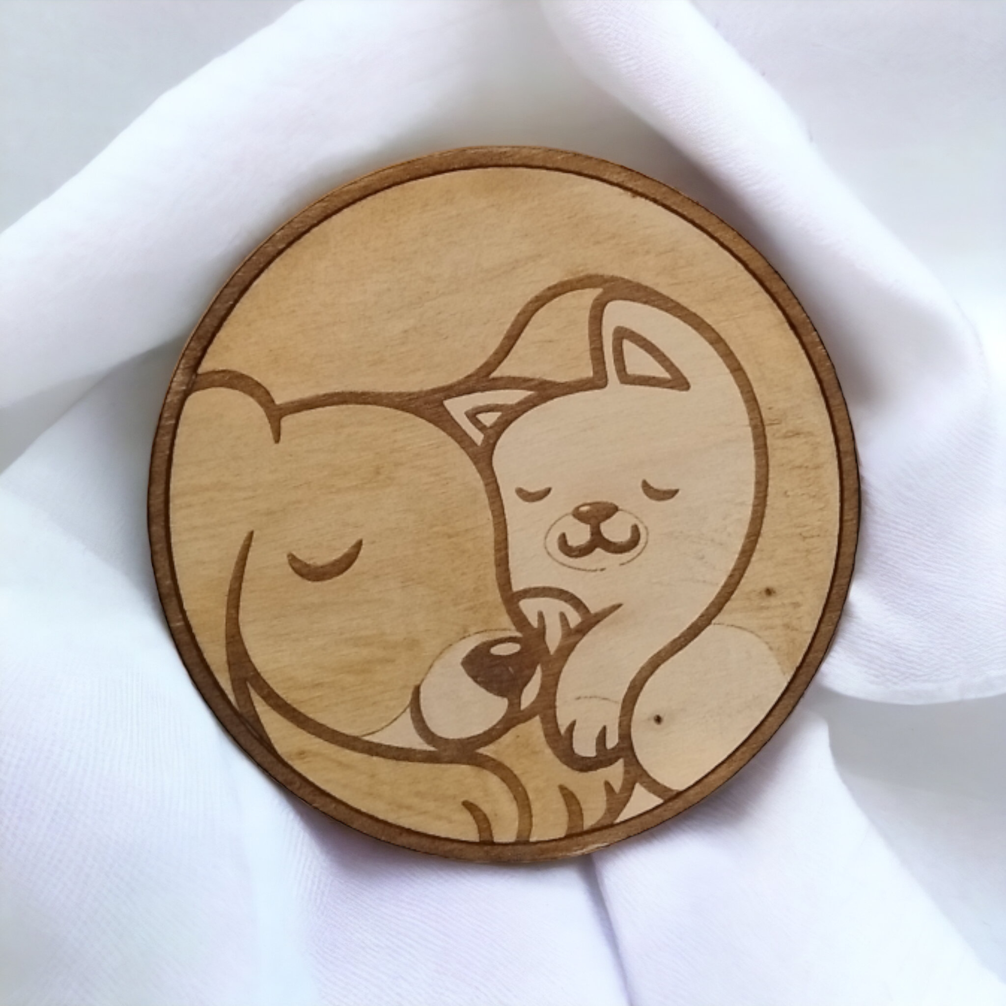 Set of 4 Dog and Cat Wooden Coasters - Handmade Gift - Housewarming - Wood Kitchenware